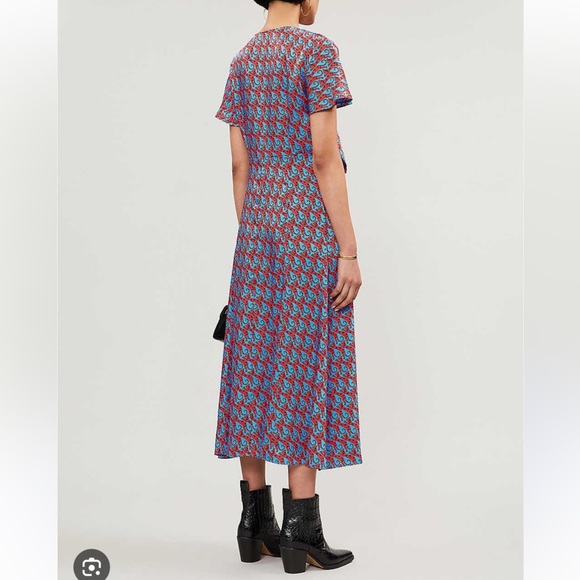 Sandro | Catny Silk-satin Midi Dress in Blue - Picture 3 of 10